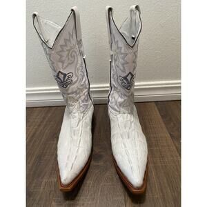 Mens Cowboy White Crocodile Print Boots SZ 8.5 Western La Sierra